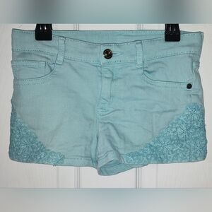 Gymboree Girls Size 10 Embroidered Front Teal Shorts. EUC